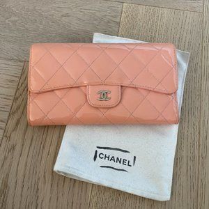 Chanel Peach Long Wallet in Patent Leather